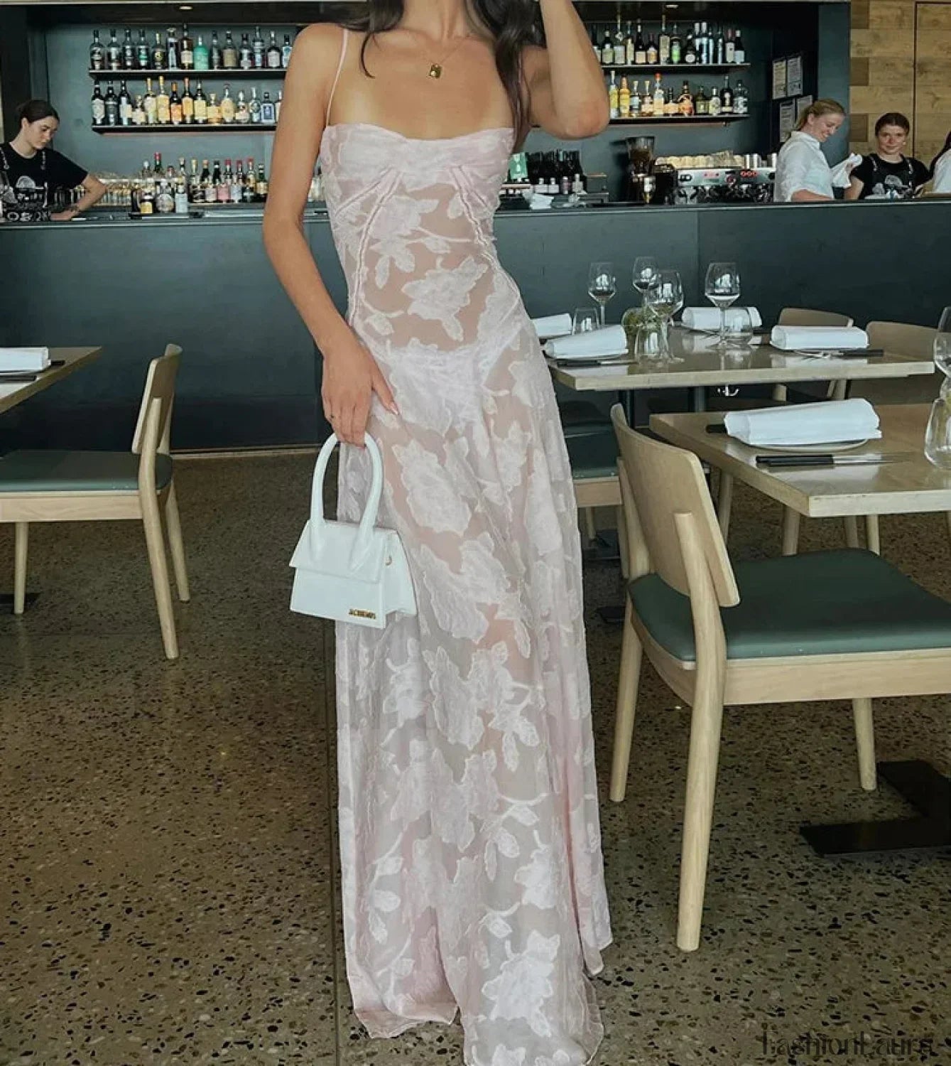 Pink Embroidered Maxi Floral Dress