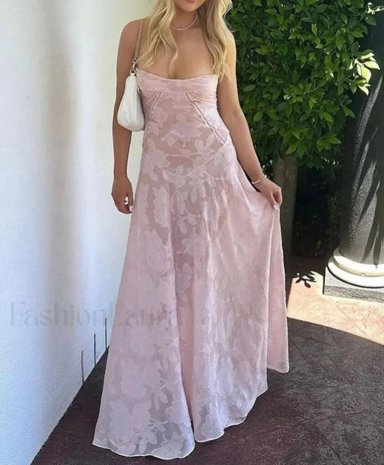 Pink Embroidered Maxi Floral Dress Pink / S