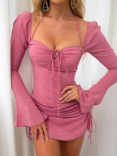 Flare Sleeve Lace Up Mini Dress - View 6