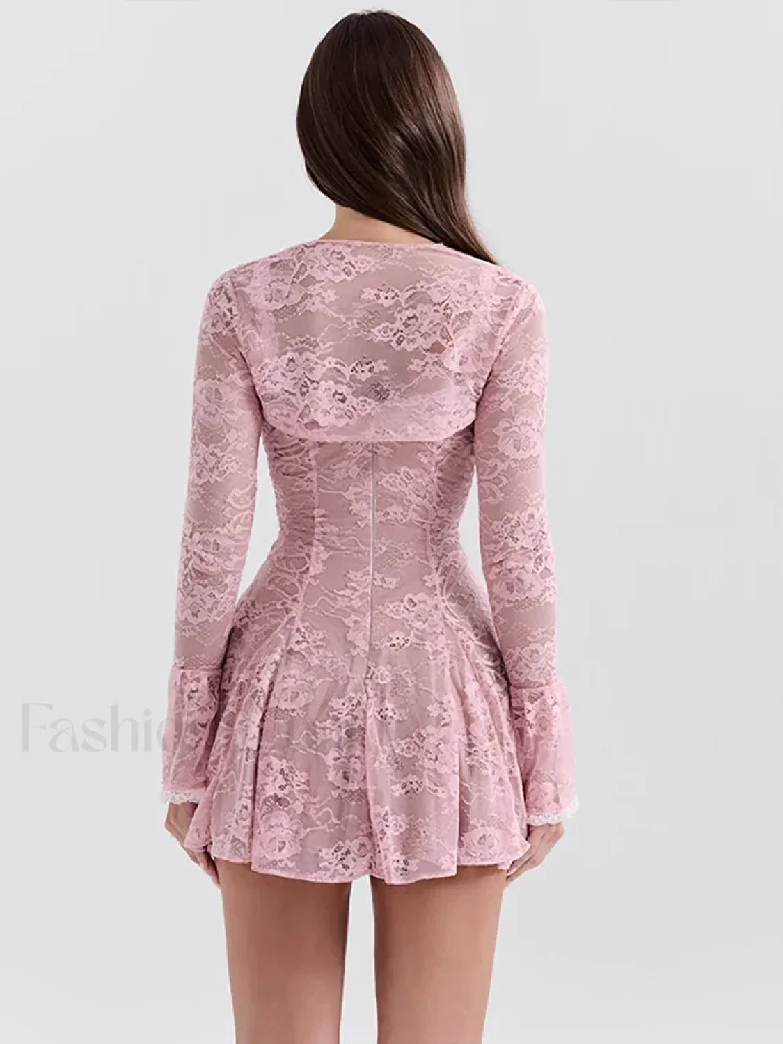 Pink Floral Flare-Sleeve Mini Dress