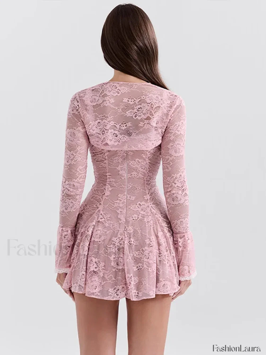 Pink Floral Flare-Sleeve Mini Dress
