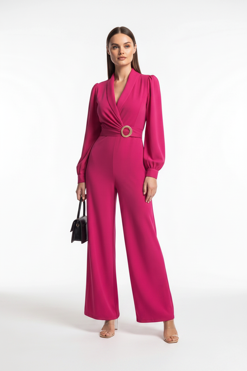 Elegant Wide-Leg Jumpsuit for Women with Pockets & Belted Waist