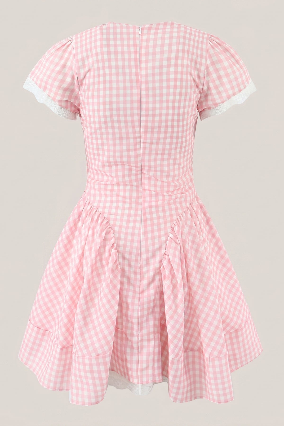 Pink Gingham Cotton A-Line Mini Dress