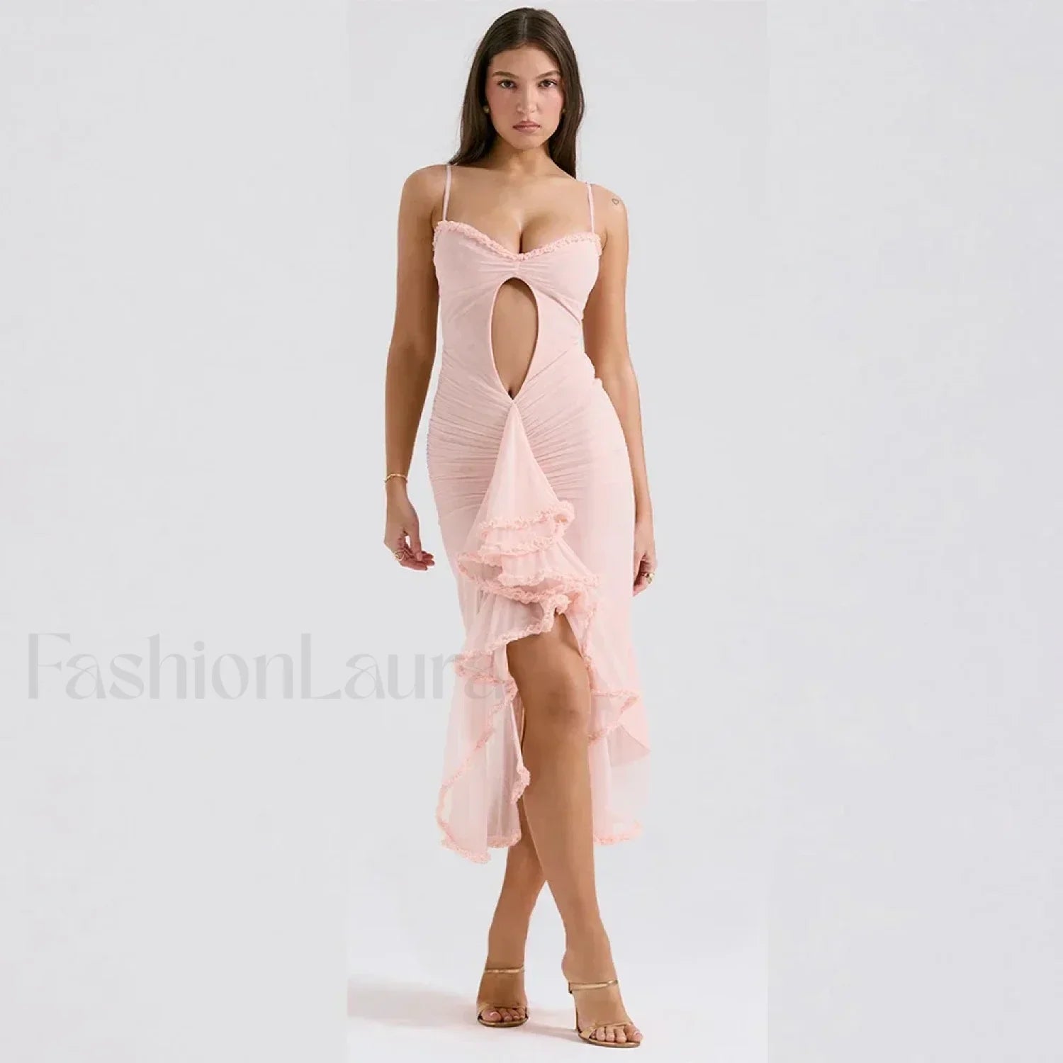 Pink Mesh Mermaid Midi Dress