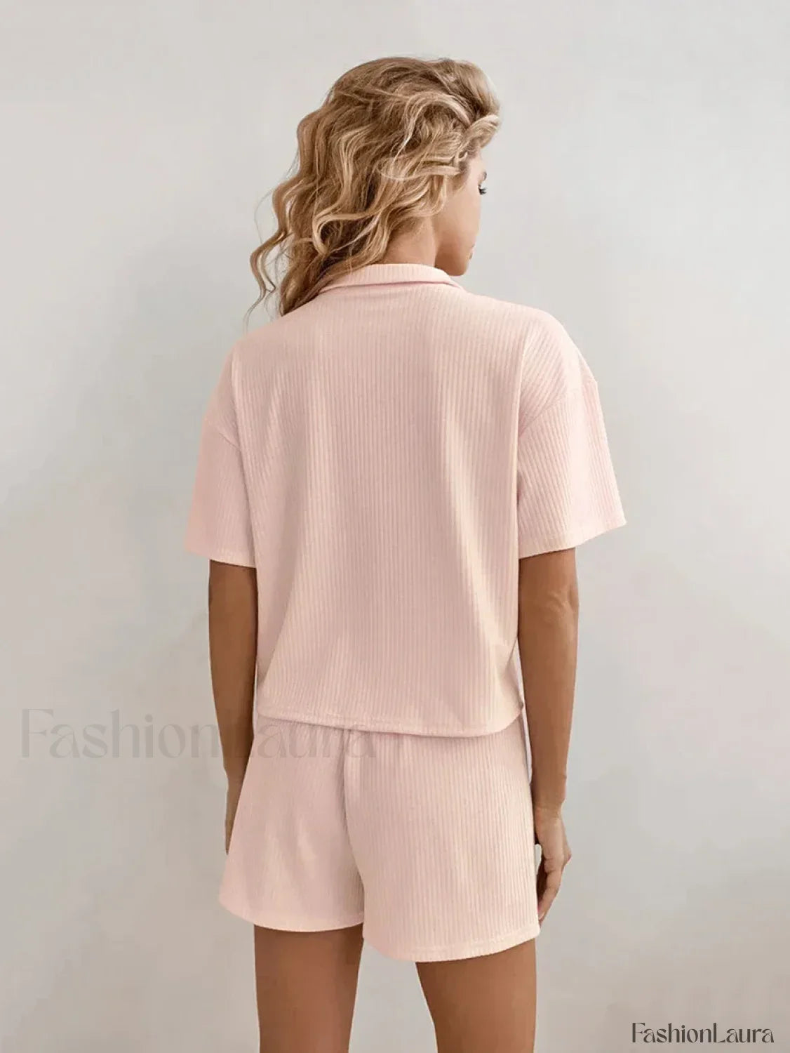 Pink Short Sleeve Pajama Shorts Two Piece Set
