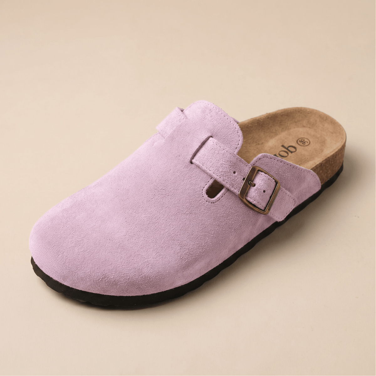 Suede Buckle Strap Closed Toe Clog Mules