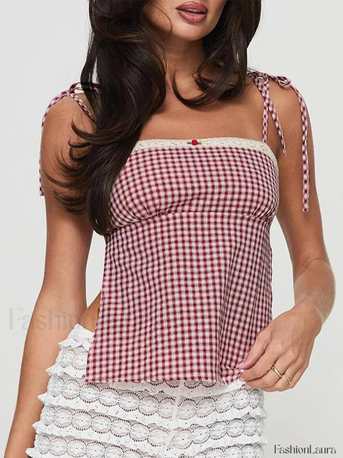 Plaid Backless Bow-Tie Crop Top