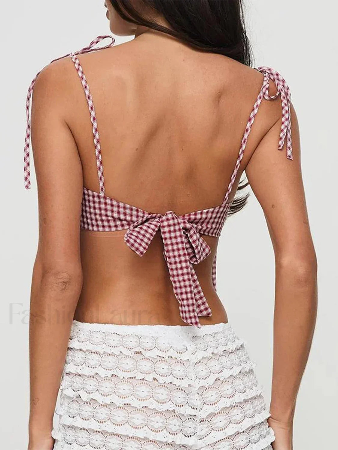 Plaid Backless Bow-Tie Crop Top