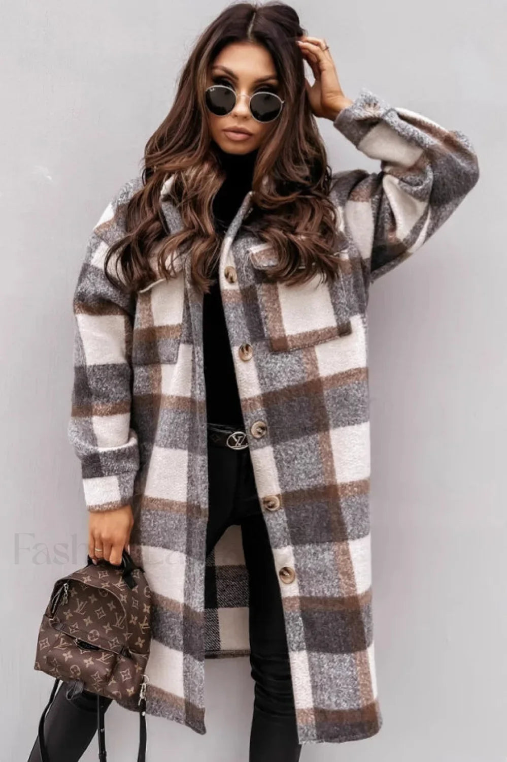 Plaid Button Down Shirt Coat Grey / S coats