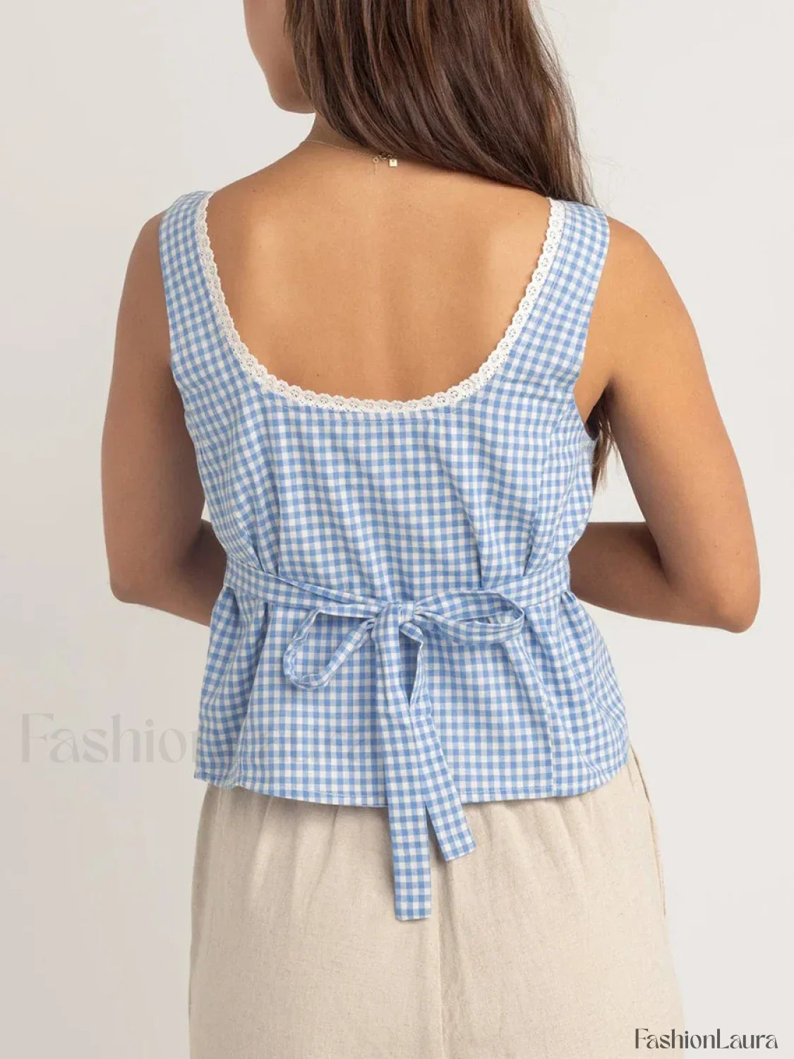 Plaid Button-Up Scoop Crop Top