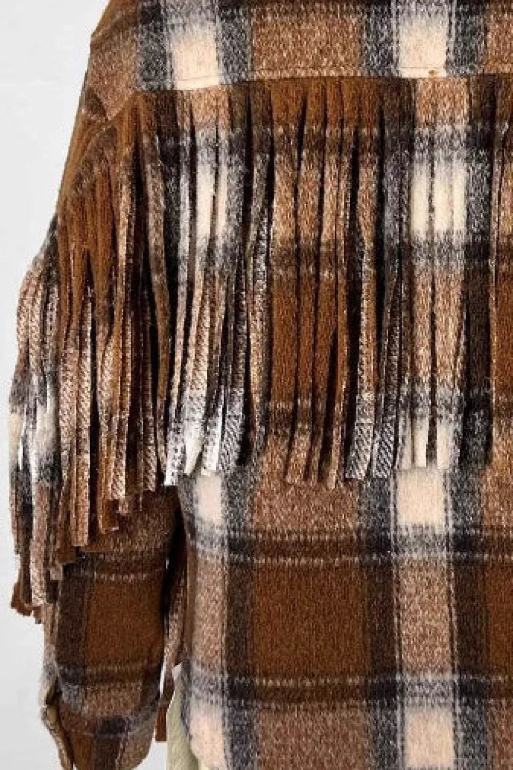 Plaid Fringe Wool Crop Coat