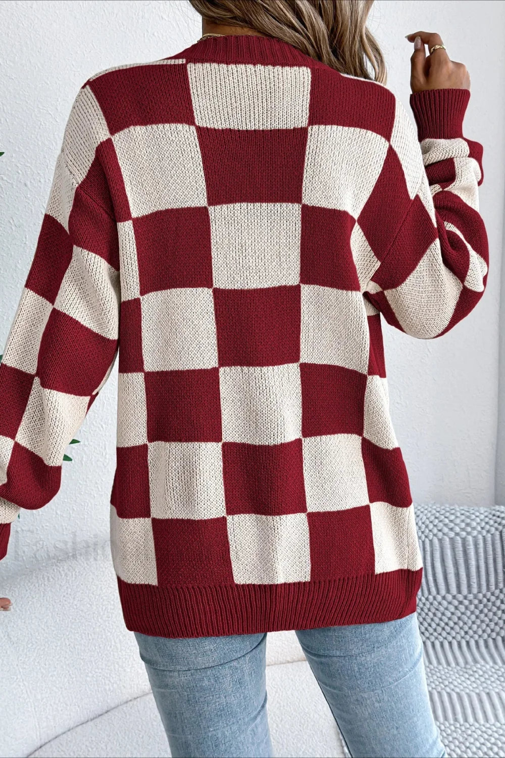 Plaid Knit Casual Loose Cardigan