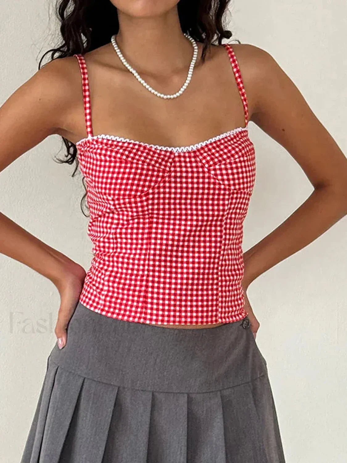 Plaid Open-Back Low Crop Top