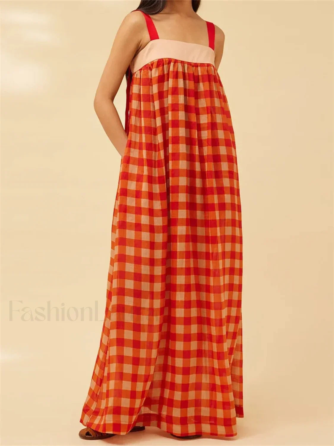 Plaid Patchwork Loose Maxi Dress