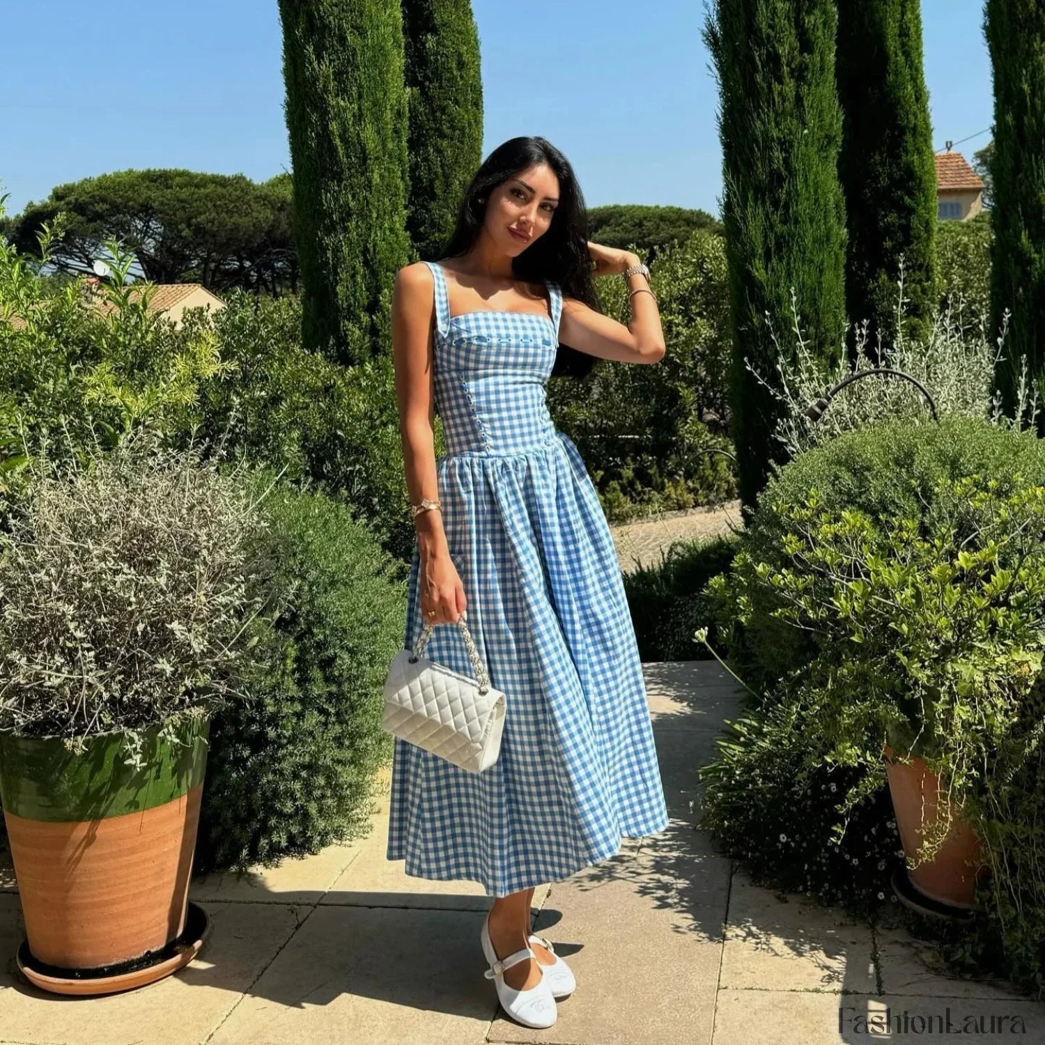 Plaid Pocket Midi Dress