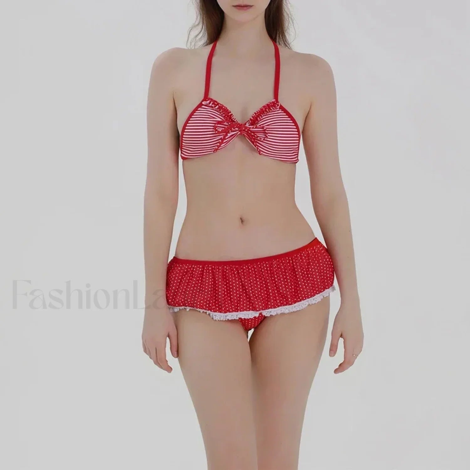 Plaid Ruffled Halter Bikini Set