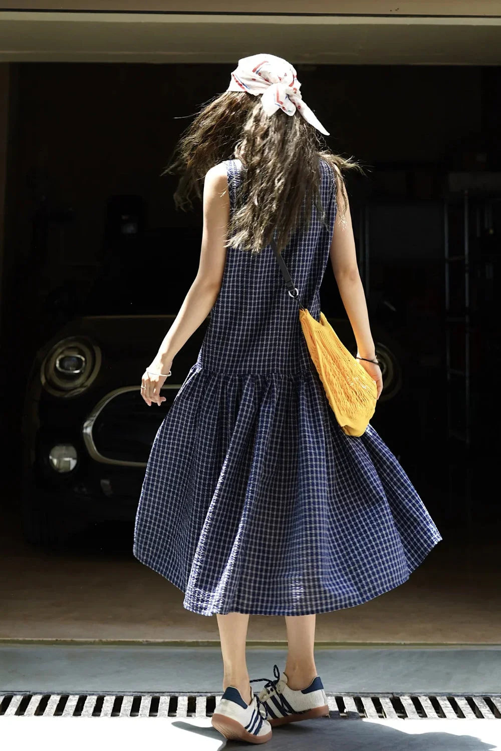 Plaid Sleeveless Loose Waist A-Line Maxi Dress