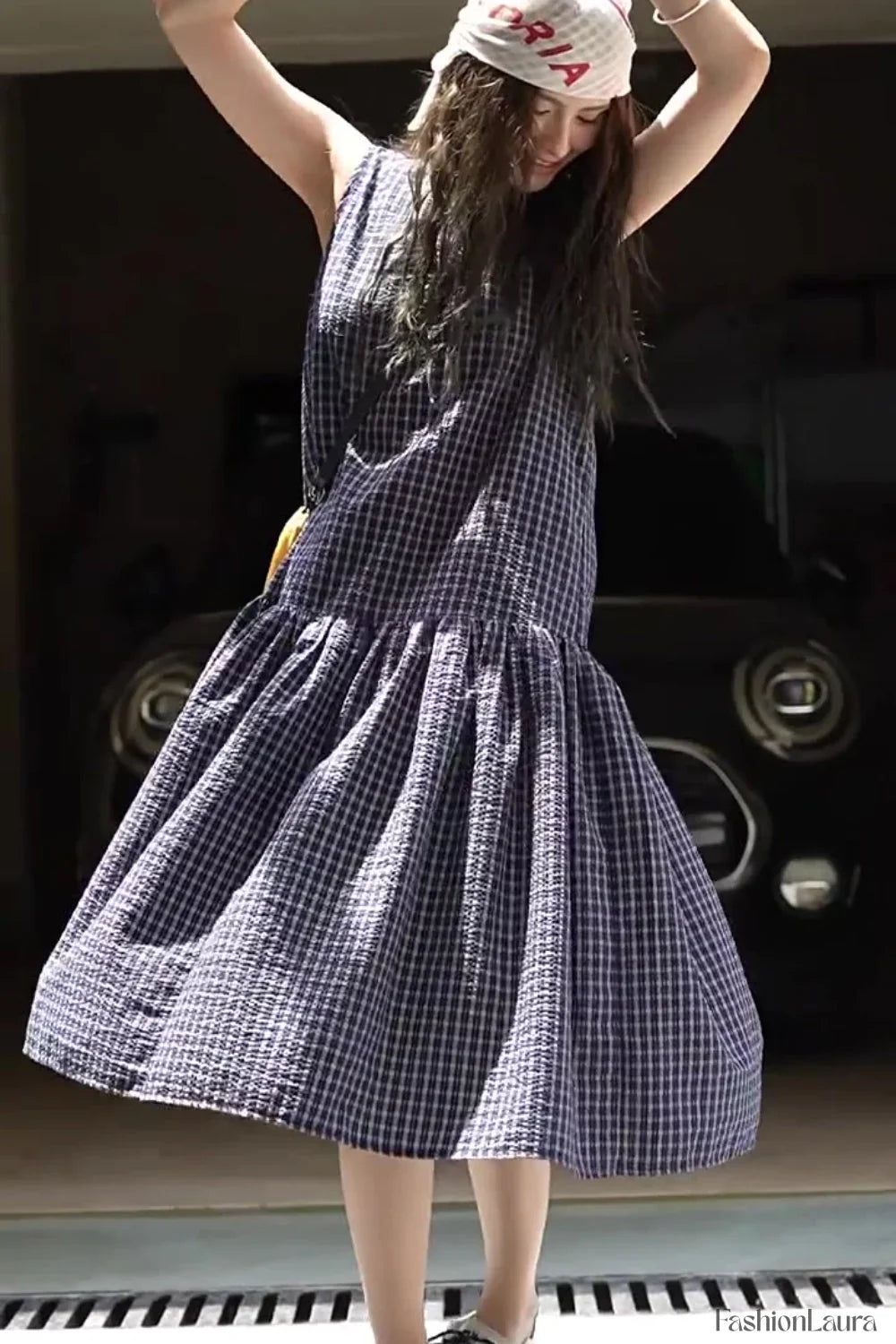 Plaid Sleeveless Loose Waist A-Line Maxi Dress