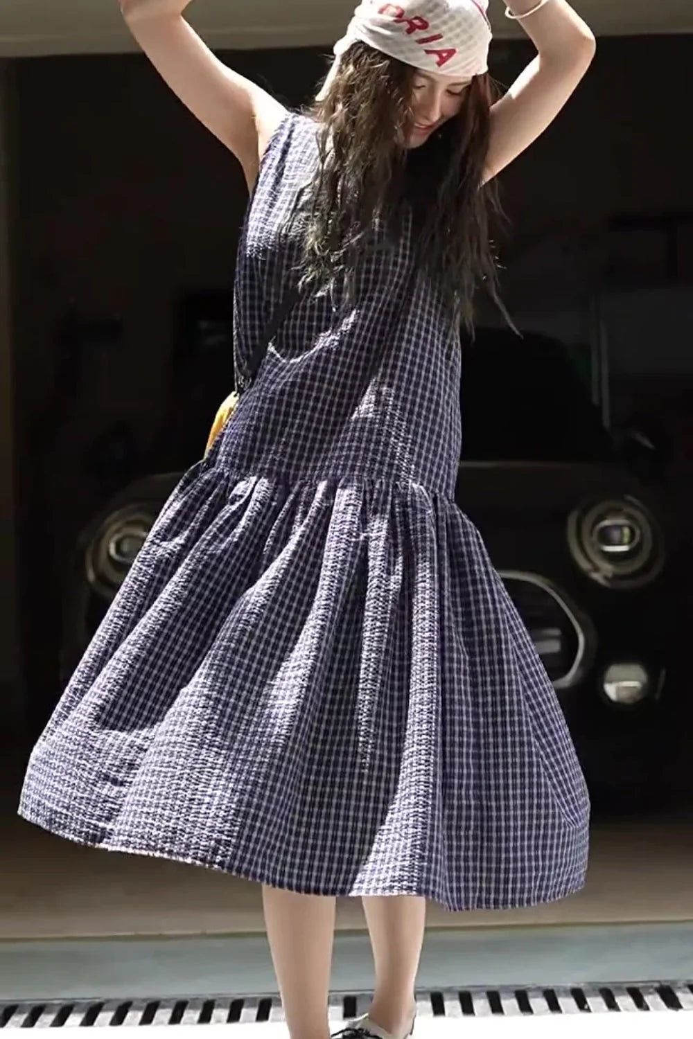 Plaid Sleeveless Loose Waist A-Line Maxi Dress