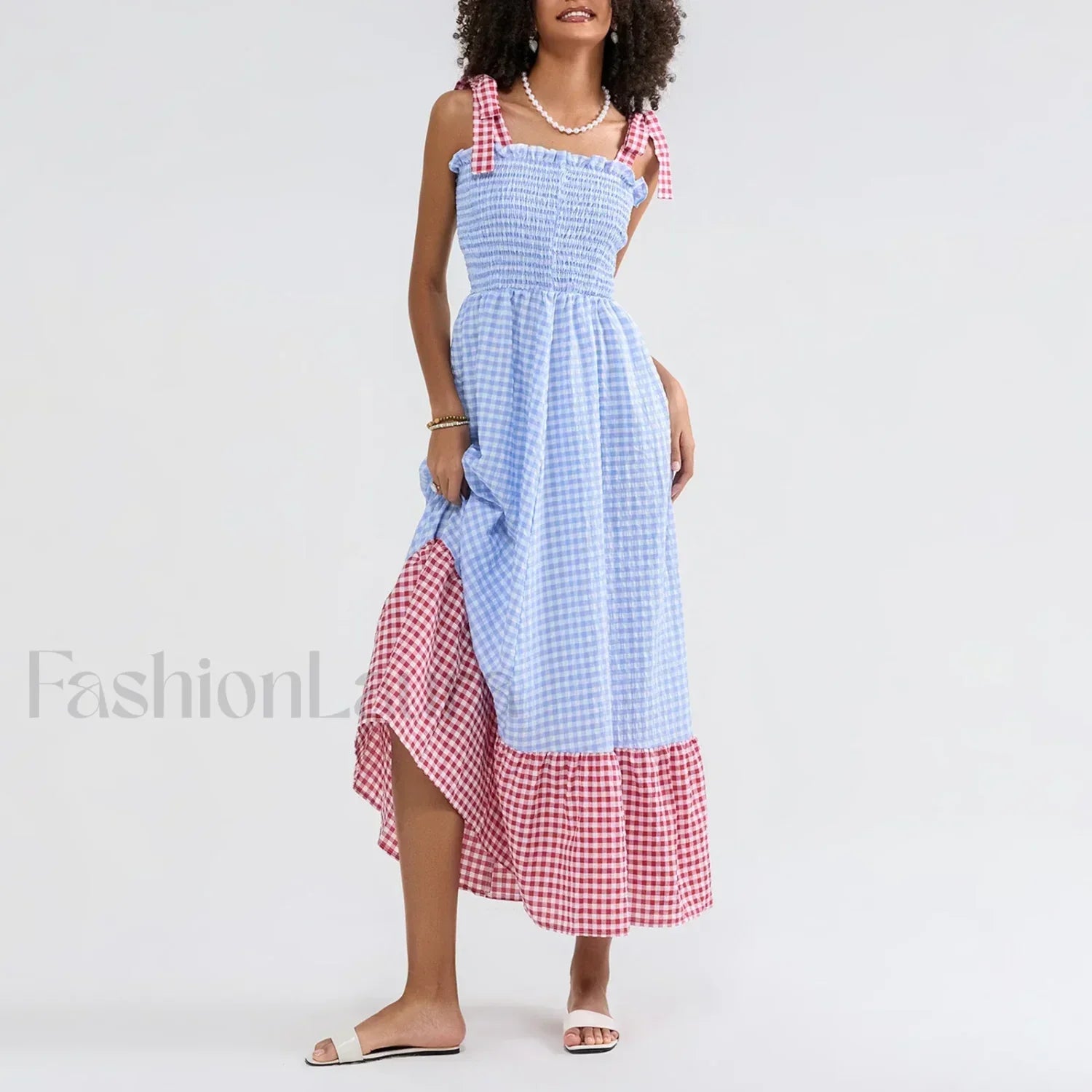Plaid Tie Strap Swing Maxi Dress