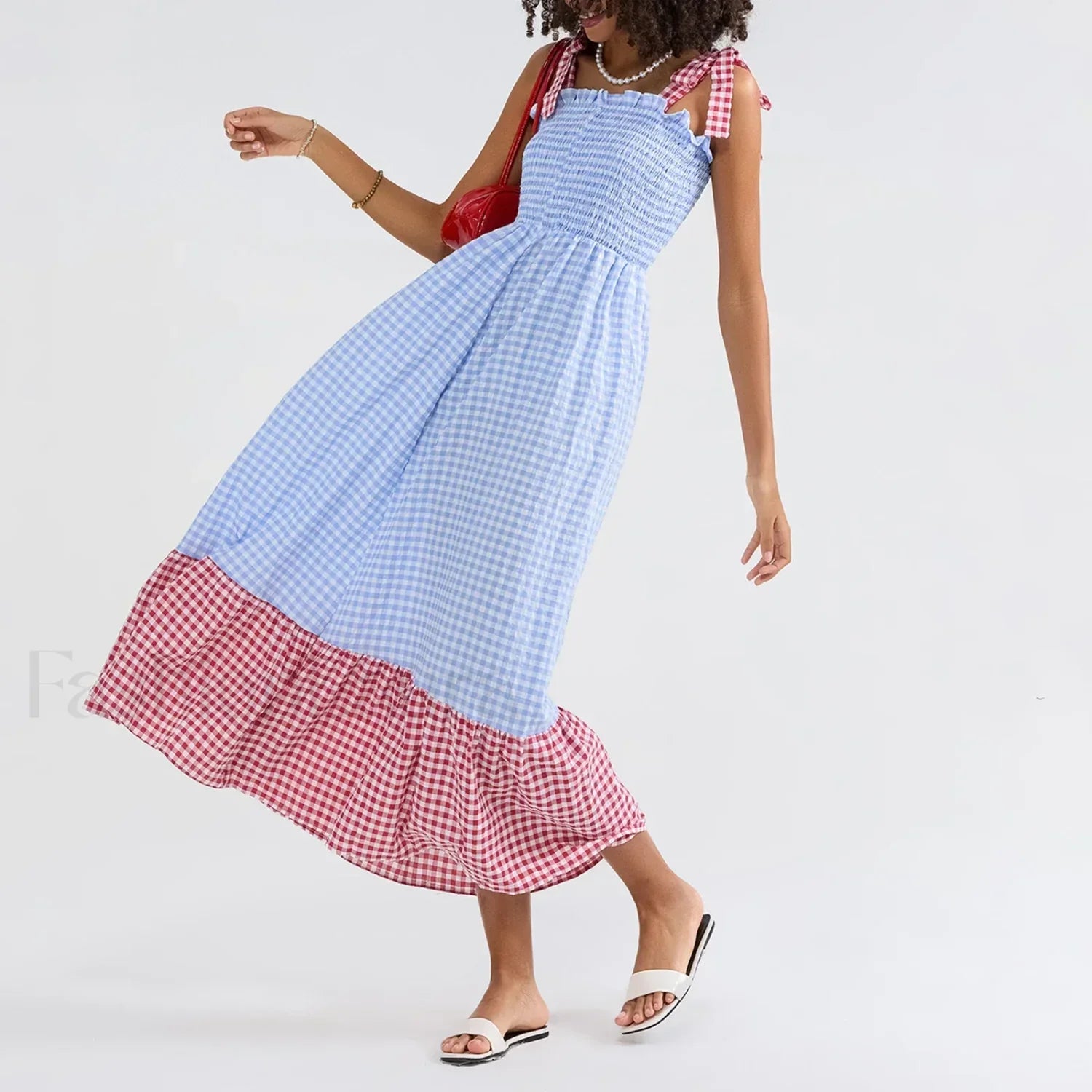 Plaid Tie Strap Swing Maxi Dress