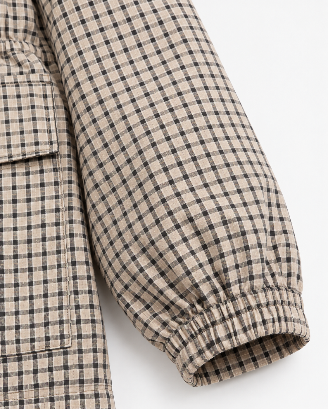 Check Stand Collar Snap Front Drawstring Waist Utility Jacket