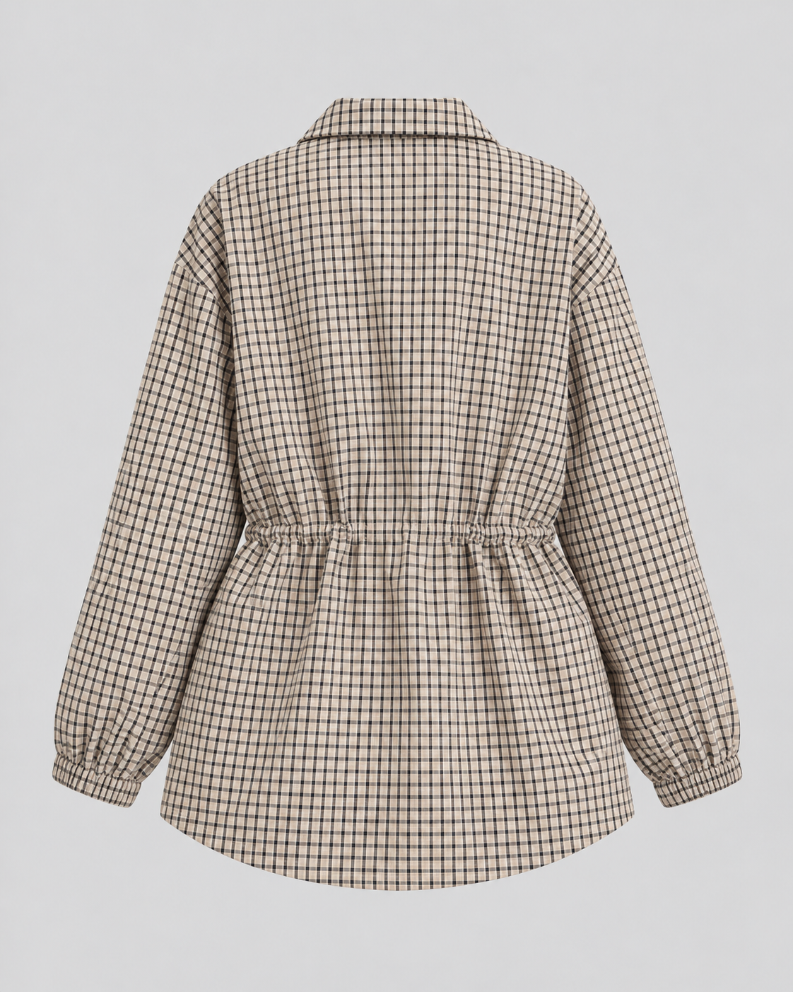 Check Stand Collar Snap Front Drawstring Waist Utility Jacket