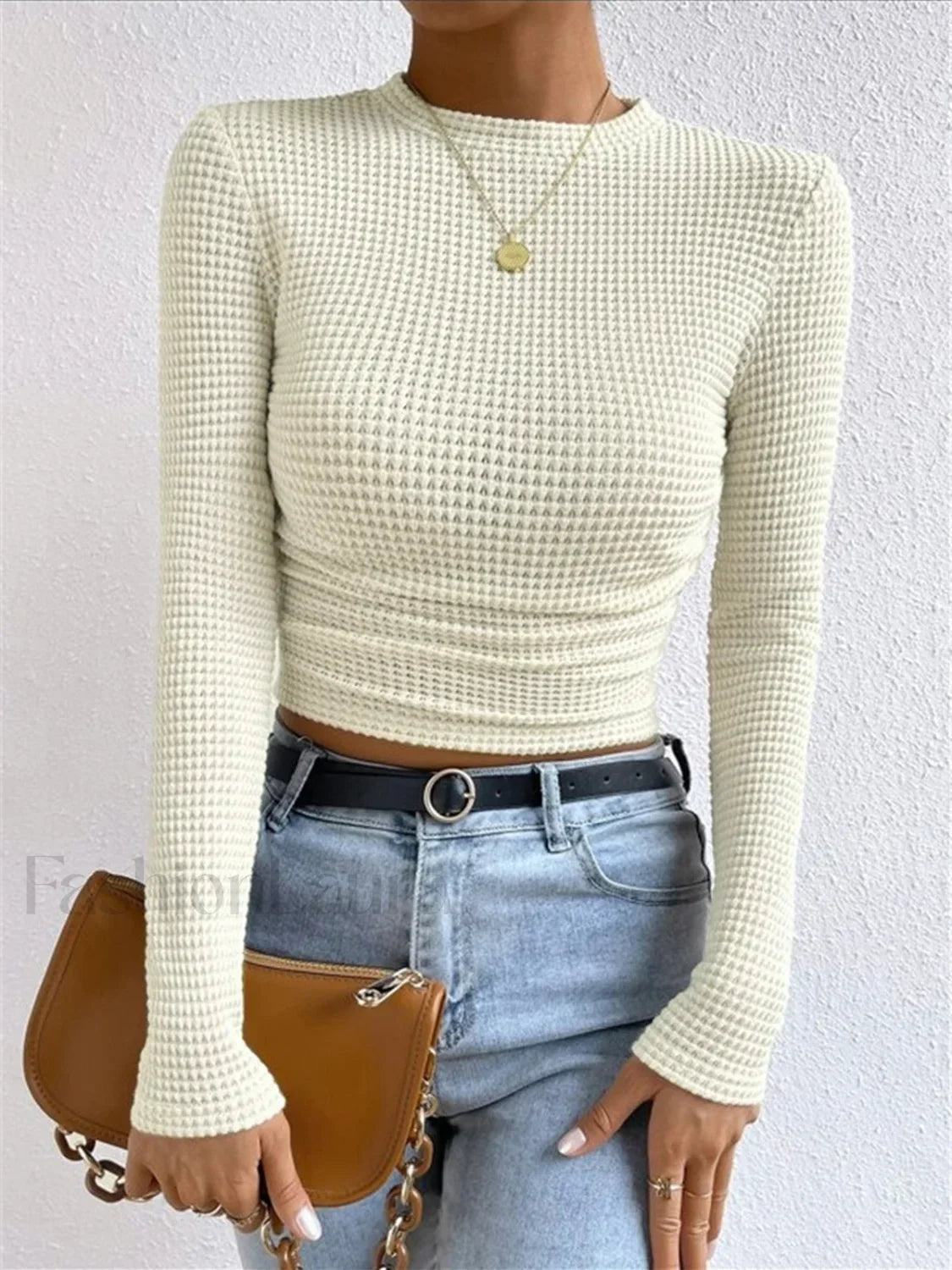 Plain Waffle Slim Sweater Apricot / XS T Shirts