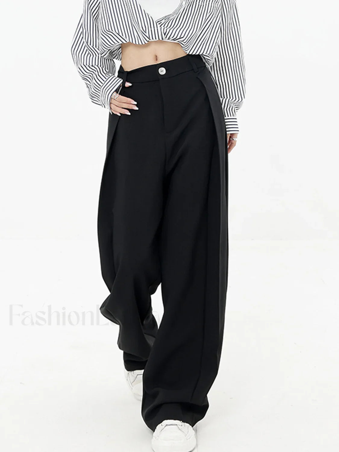 Pleated Baggy Graceful Wide Leg Pants Black / XS Pants