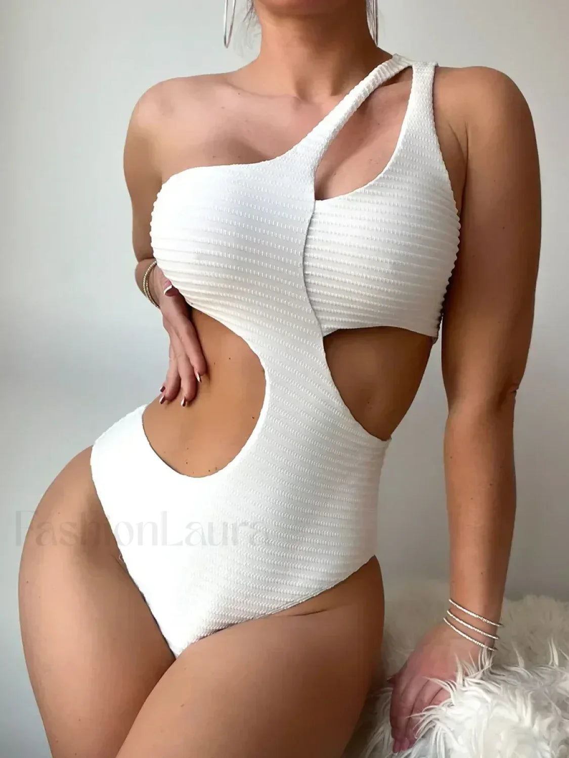 Pleated Cut Out Asymmetric One Piece