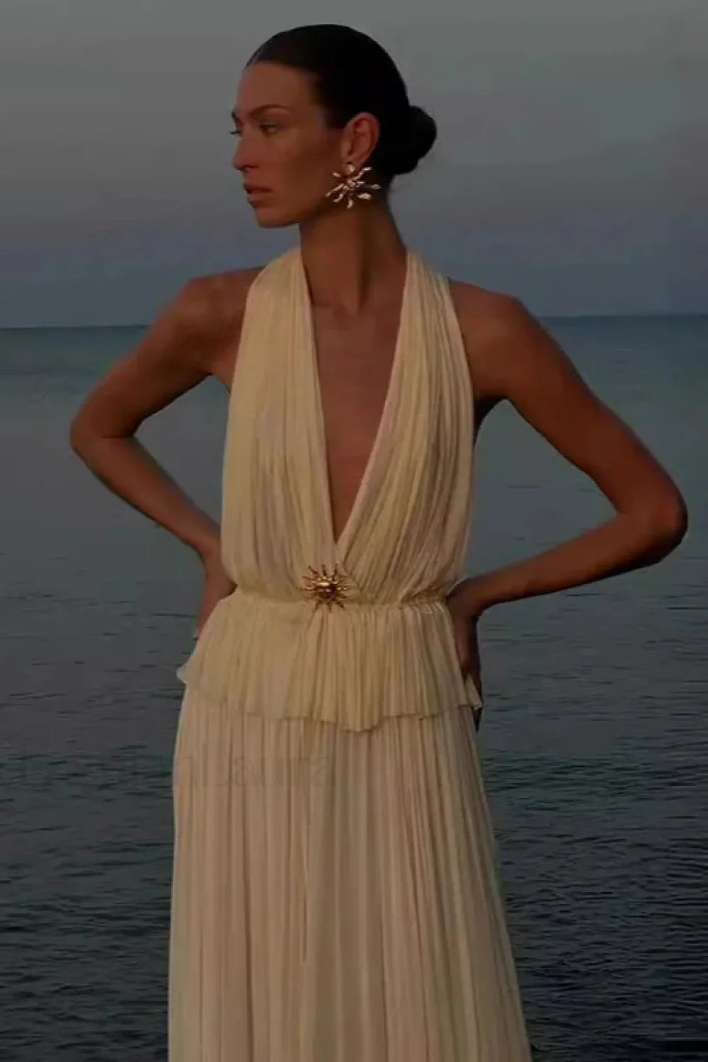 Pleated Halter Top Boho Dress