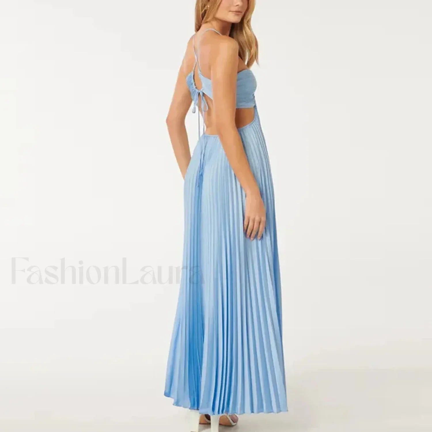 Pleated High Waist Halter Maxi Dress