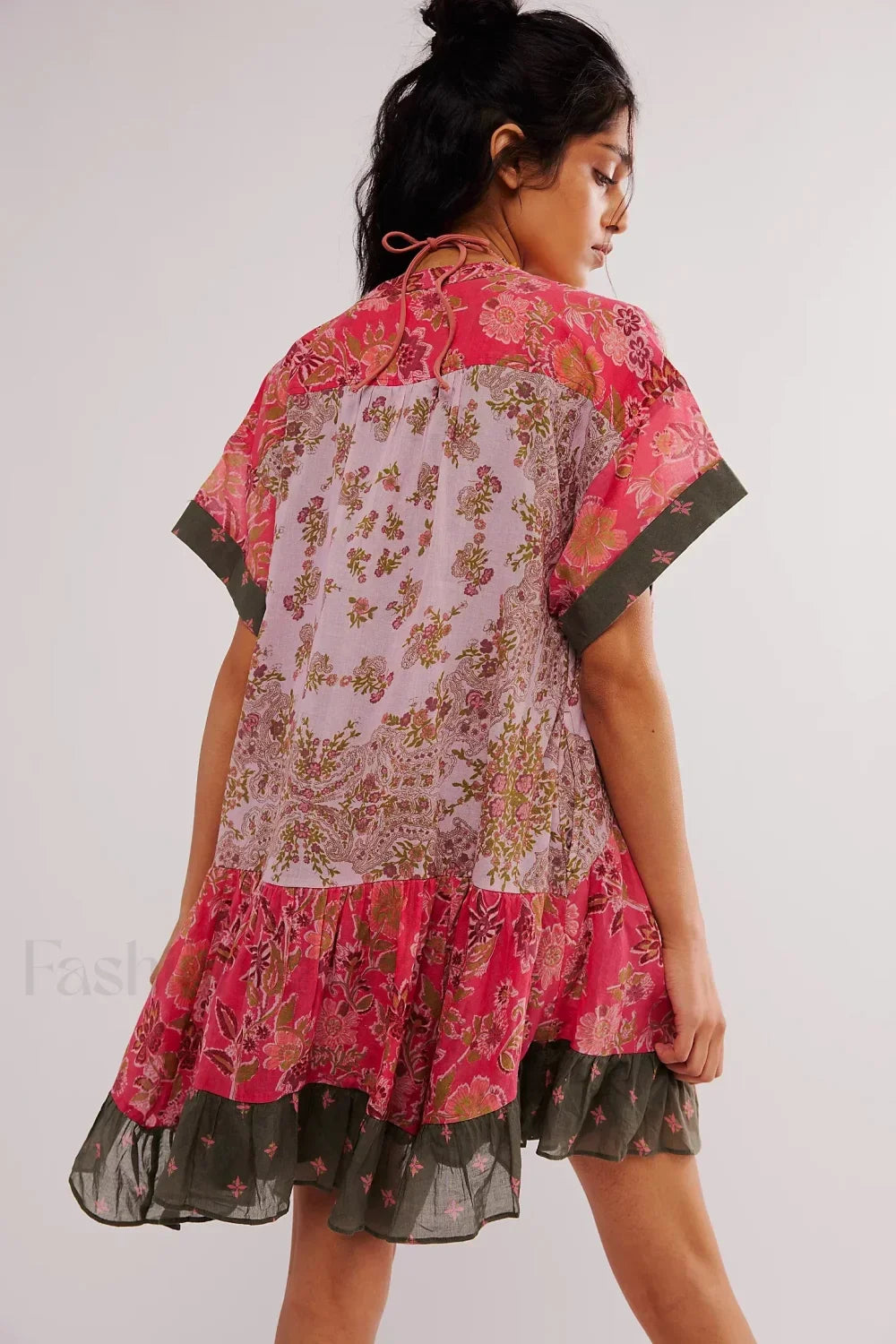 Pleated Oversized V-Neck Boho Dress