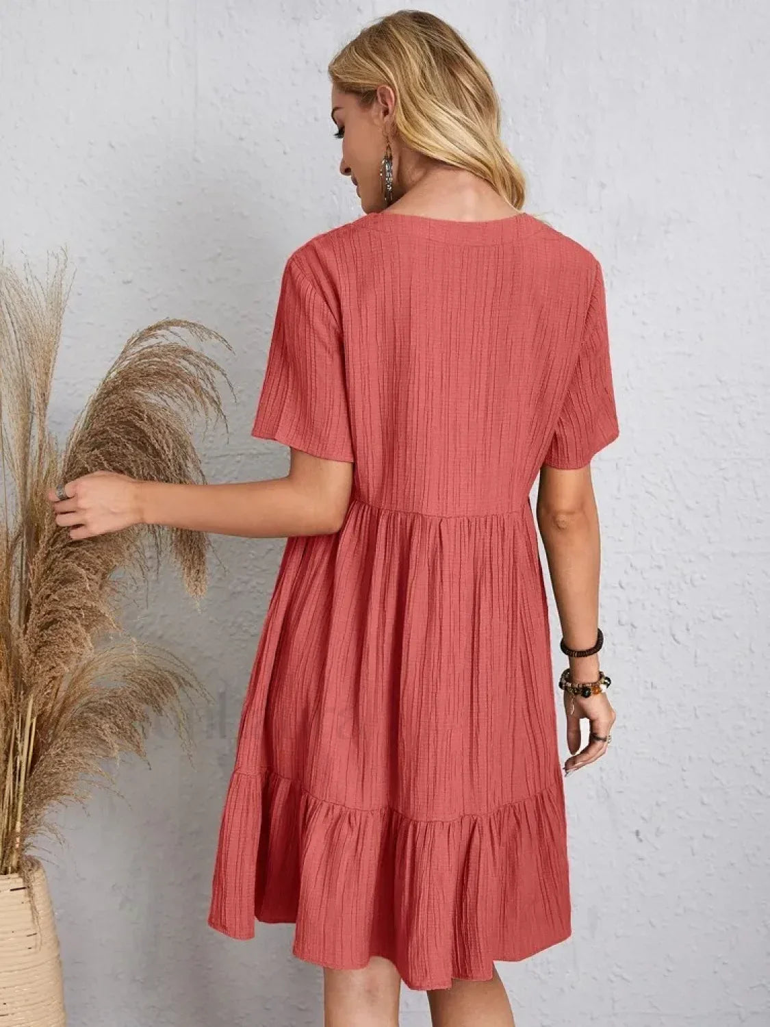 Pleated Ruffle Mini Boho Dress