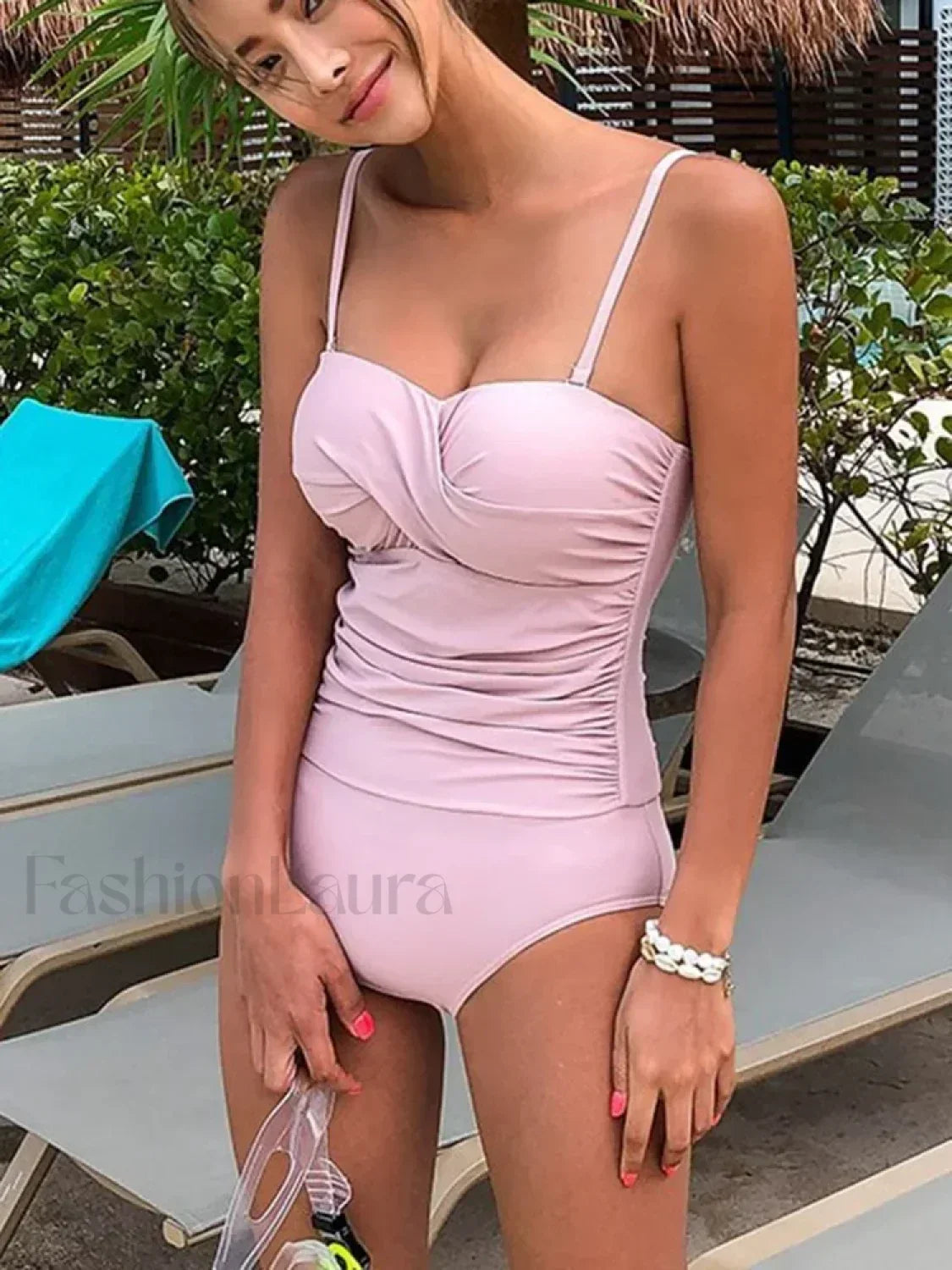 Pleated Spaghetti Strap Backless One Piece