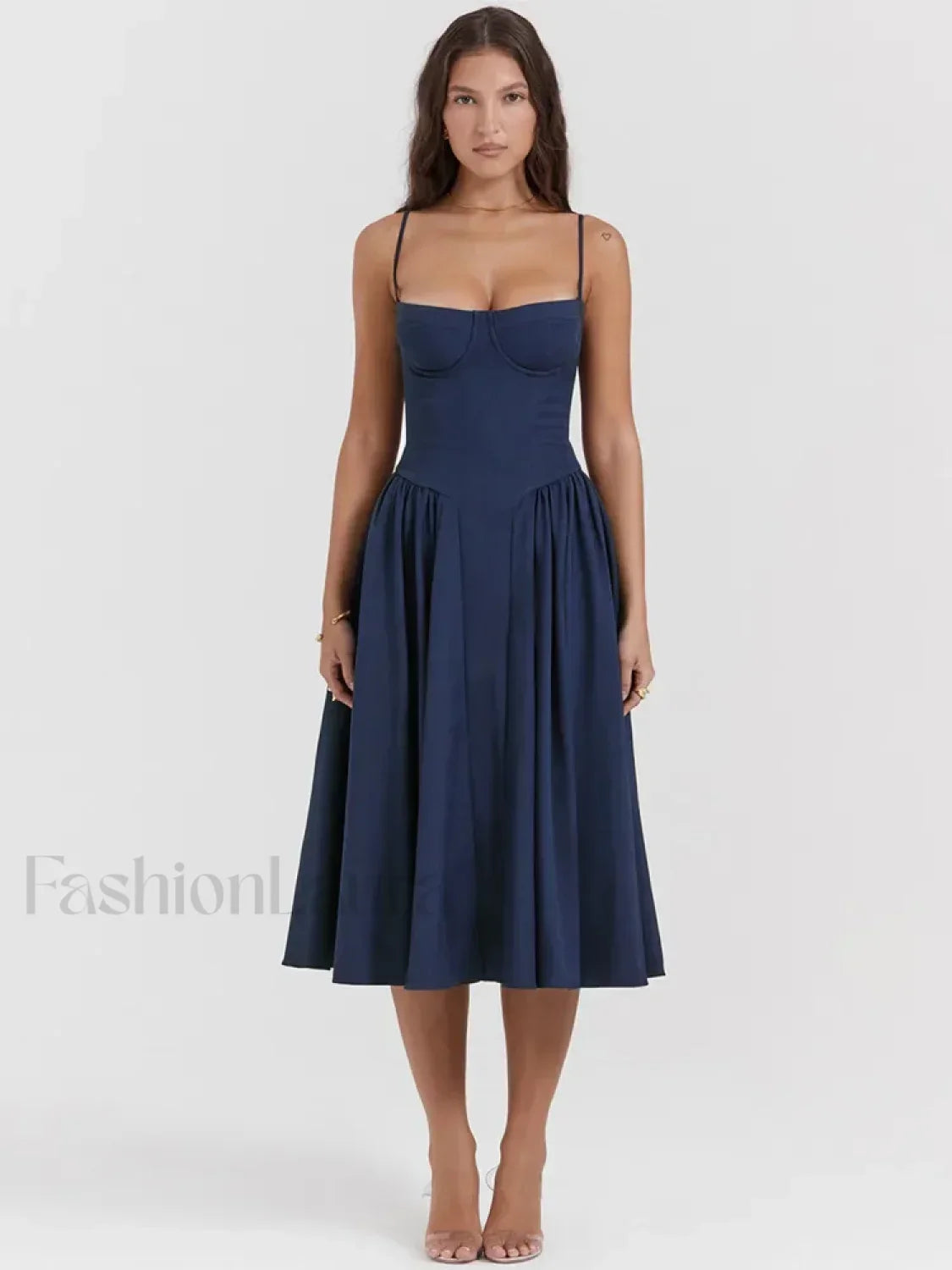 Pleated Spaghetti-Strap Midi Dress
