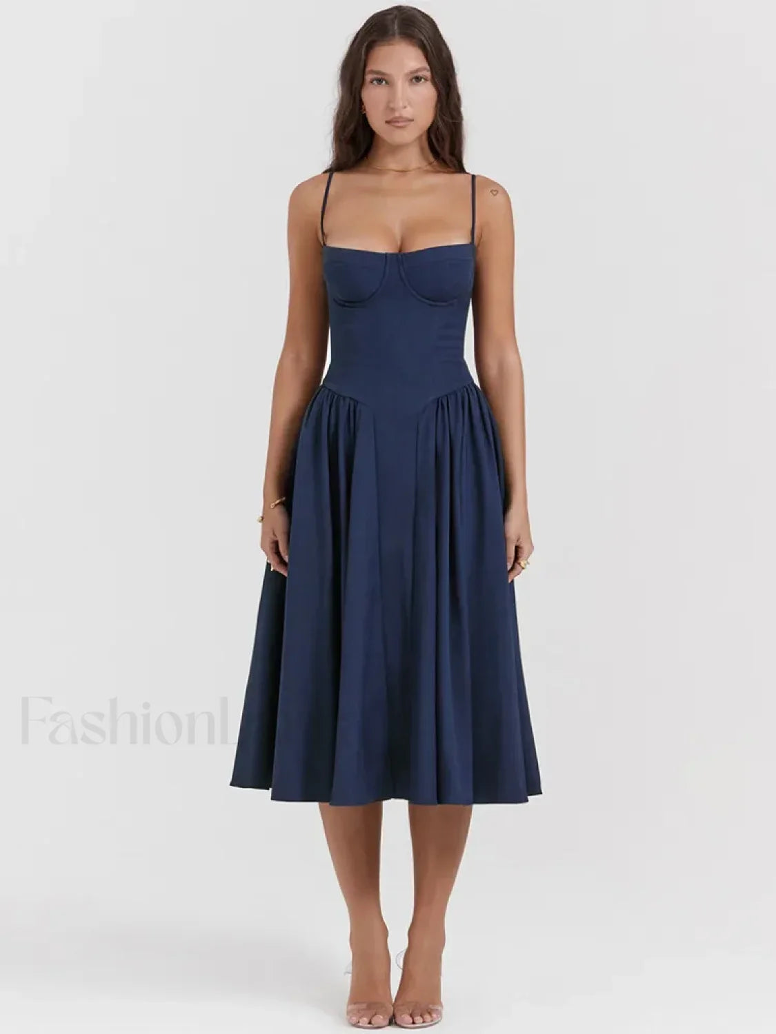 Pleated Spaghetti-Strap Midi Dress