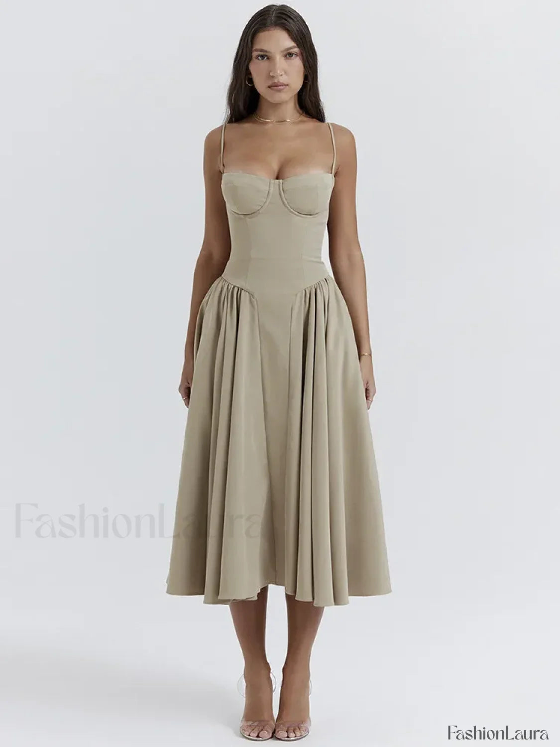 Pleated Spaghetti-Strap Midi Dress