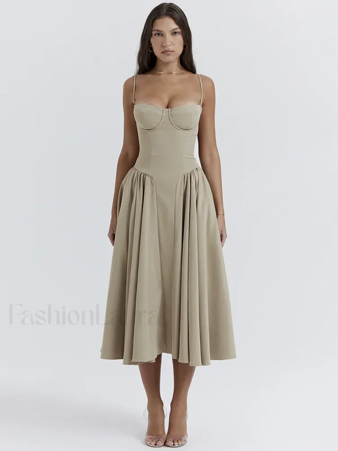 Pleated Spaghetti-Strap Midi Dress