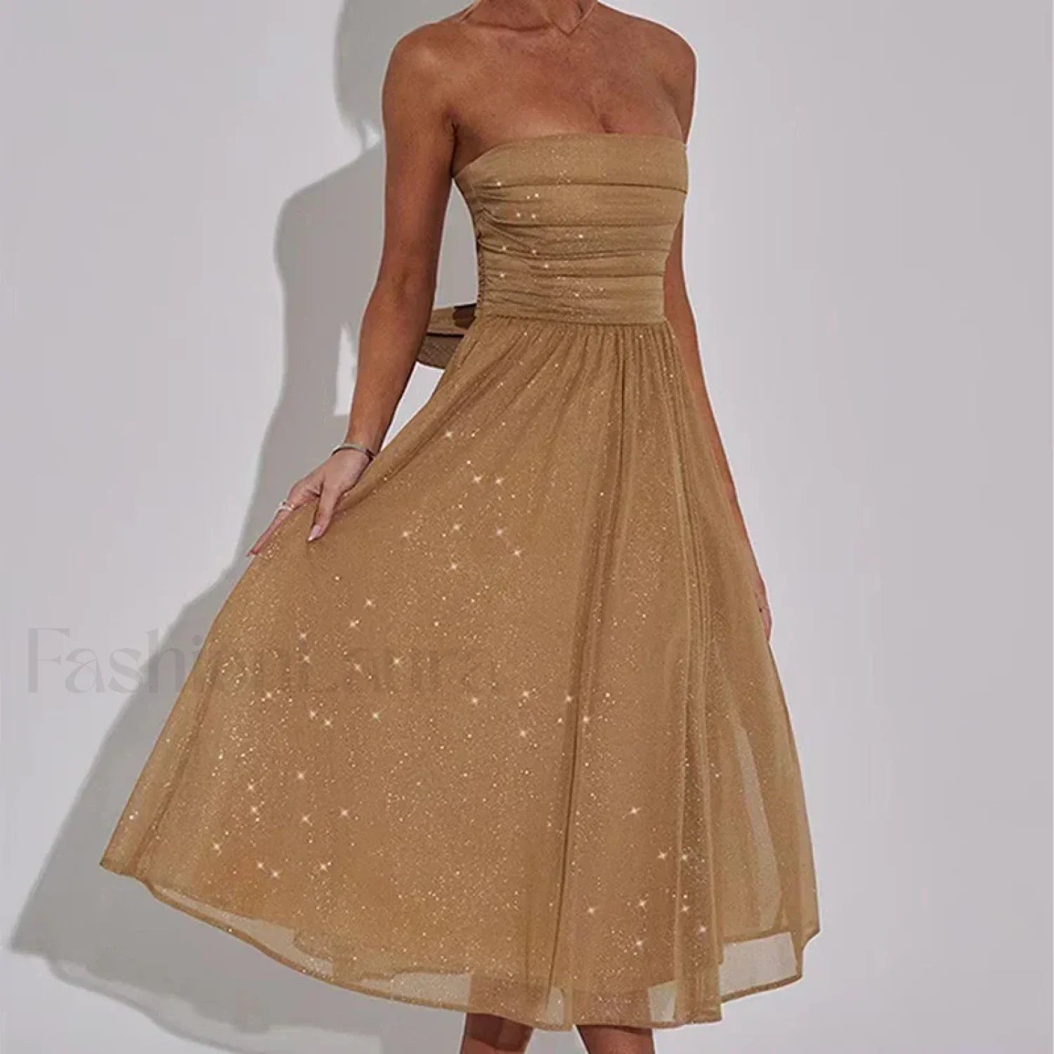 Pleated Strapless Bow Midi Dress