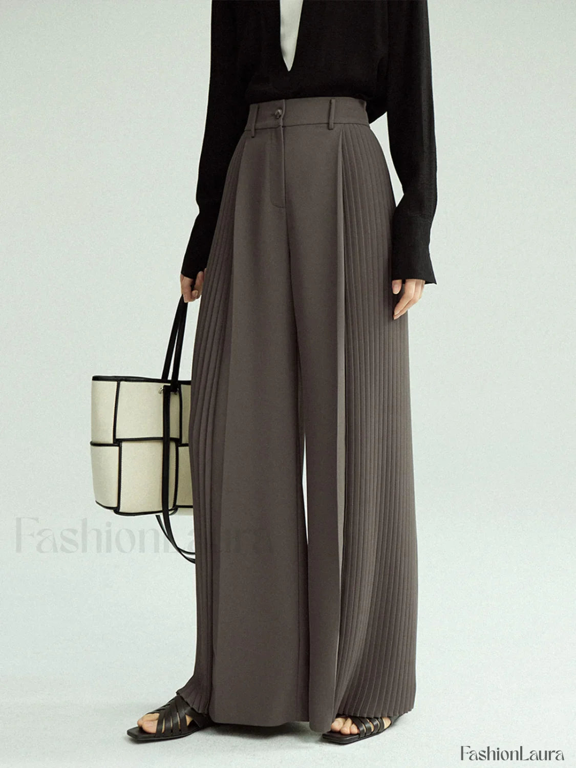 Pleated Wide Leg Trendy Pants Without Belt