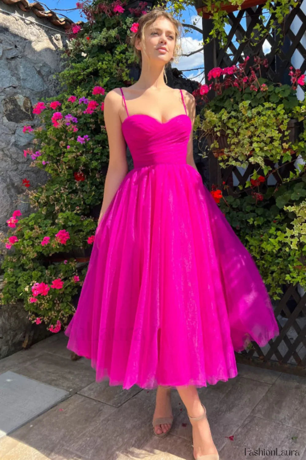 Pleats Spaghetti Stylish Straps Midi Dress