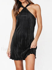 Halter Neck Plisse Pleated Mini Dress 4