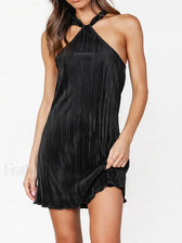 Halter Neck Plisse Pleated Mini Dress 11