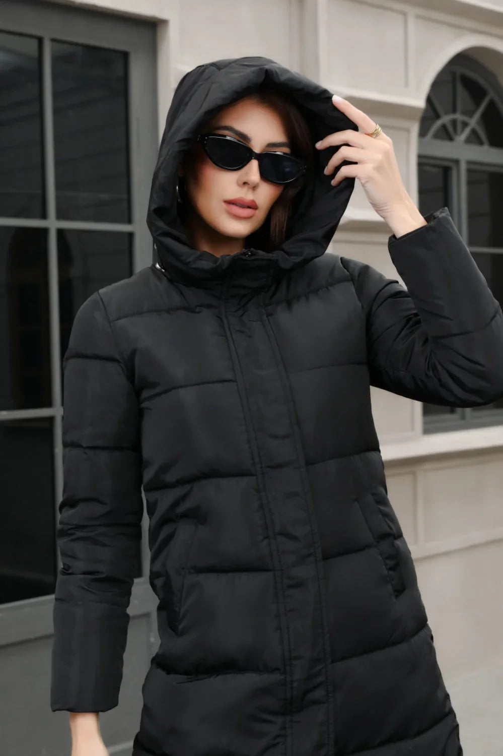 Plus Size Hooded Longline Puffer Coat