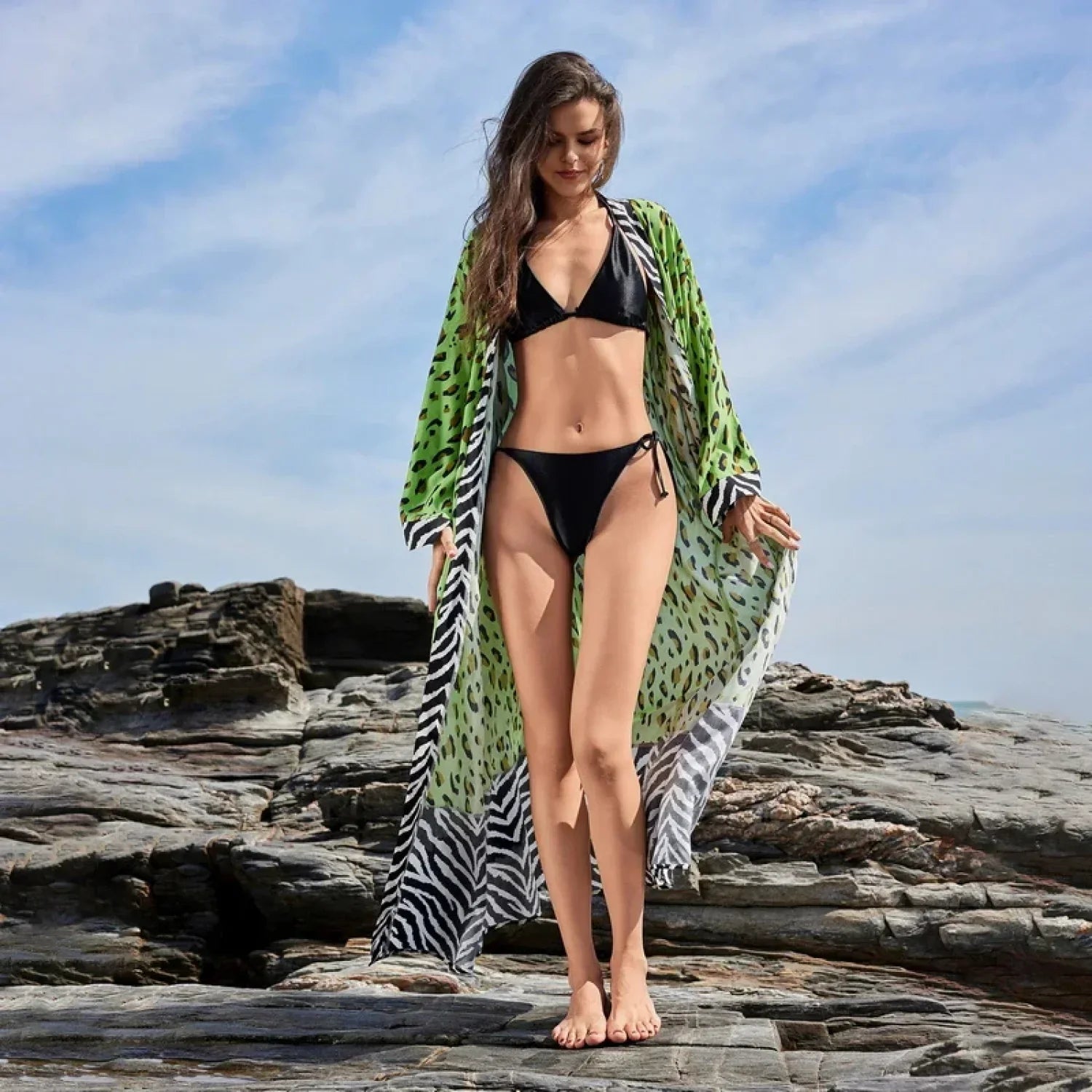 Plus Size Sun Protection Tunic Cover Up Green / One Size