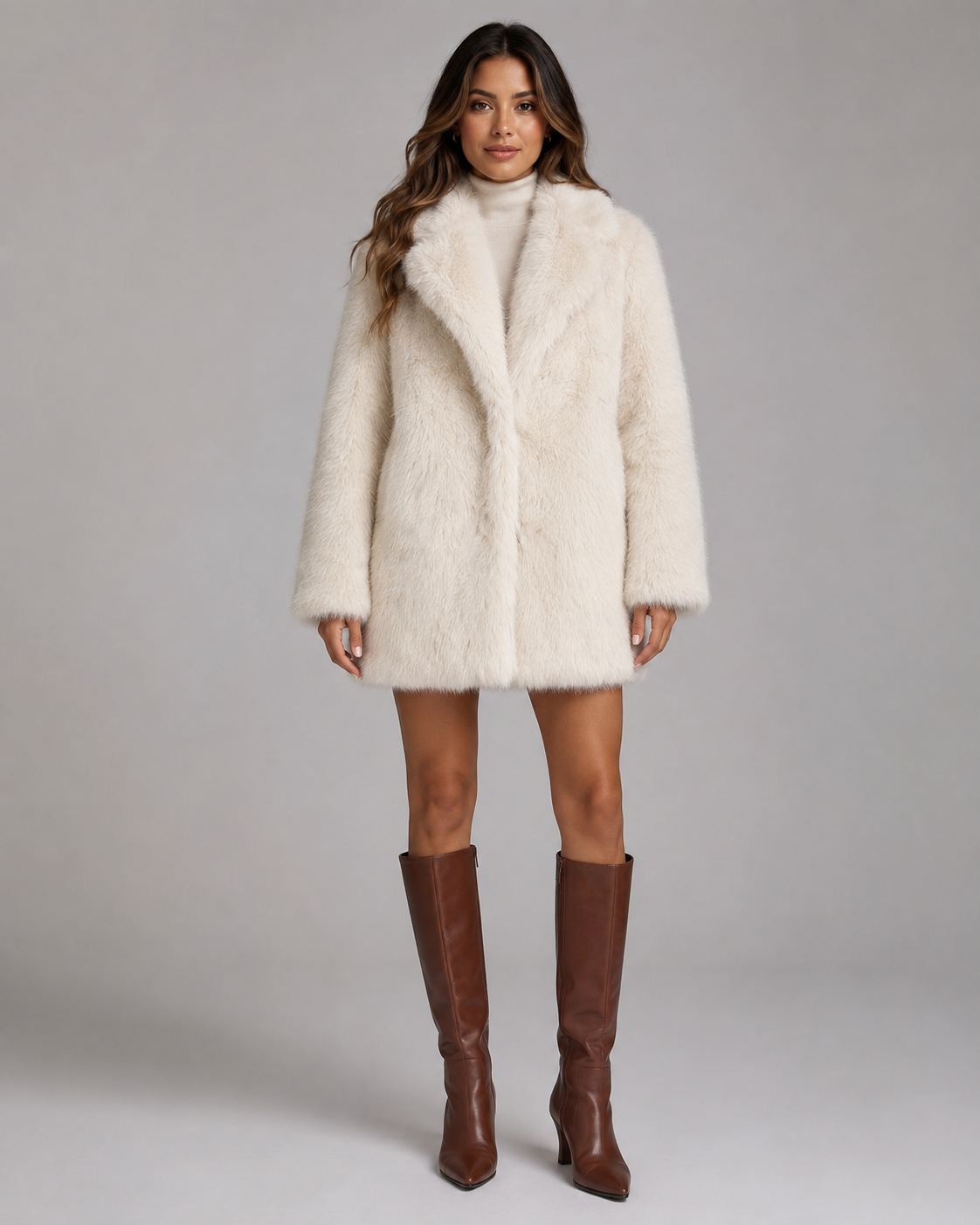 Plush Faux Fur Notch Lapel Midi Coat