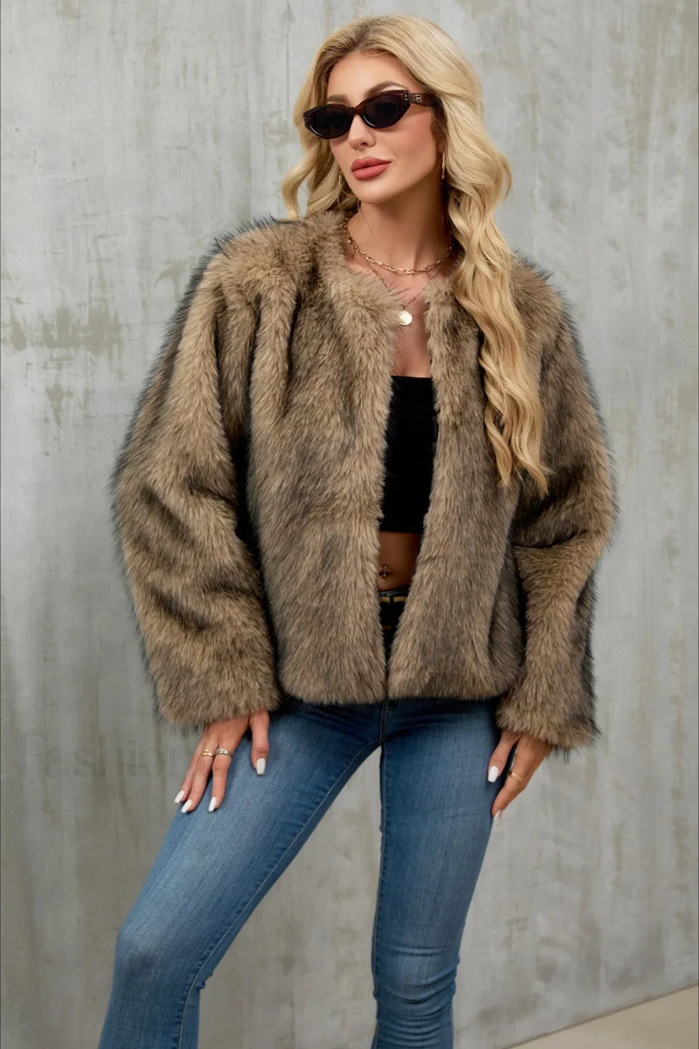 Plush Short Fur Open Cardigan Coat