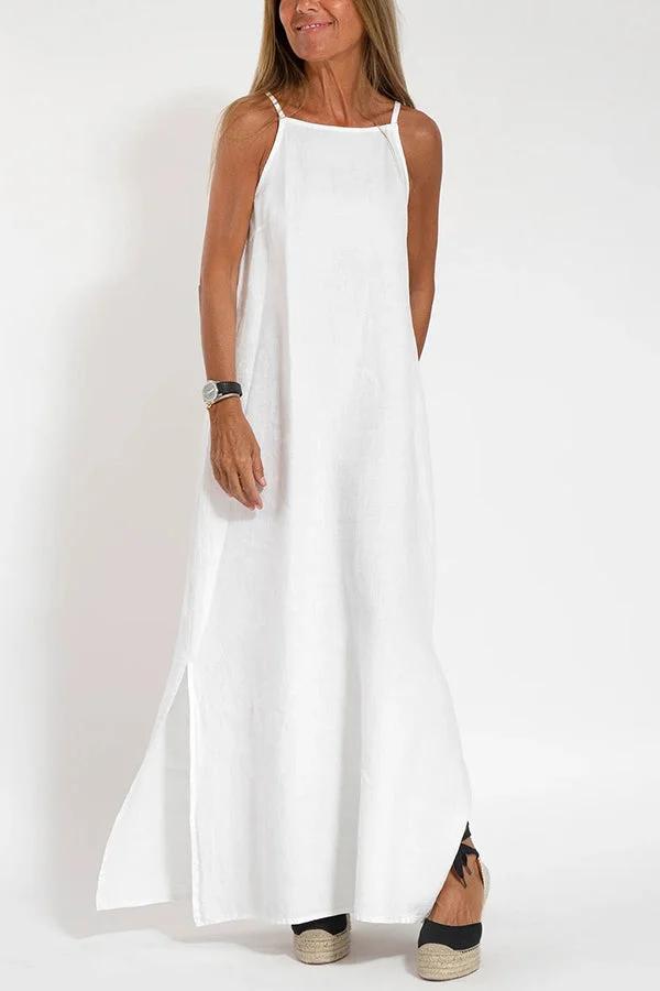 Square Neck Spaghetti Strap Side Slit Maxi Dress