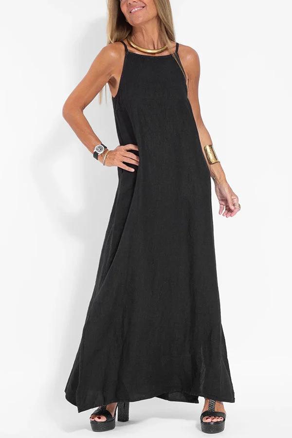 Square Neck Spaghetti Strap Side Slit Maxi Dress